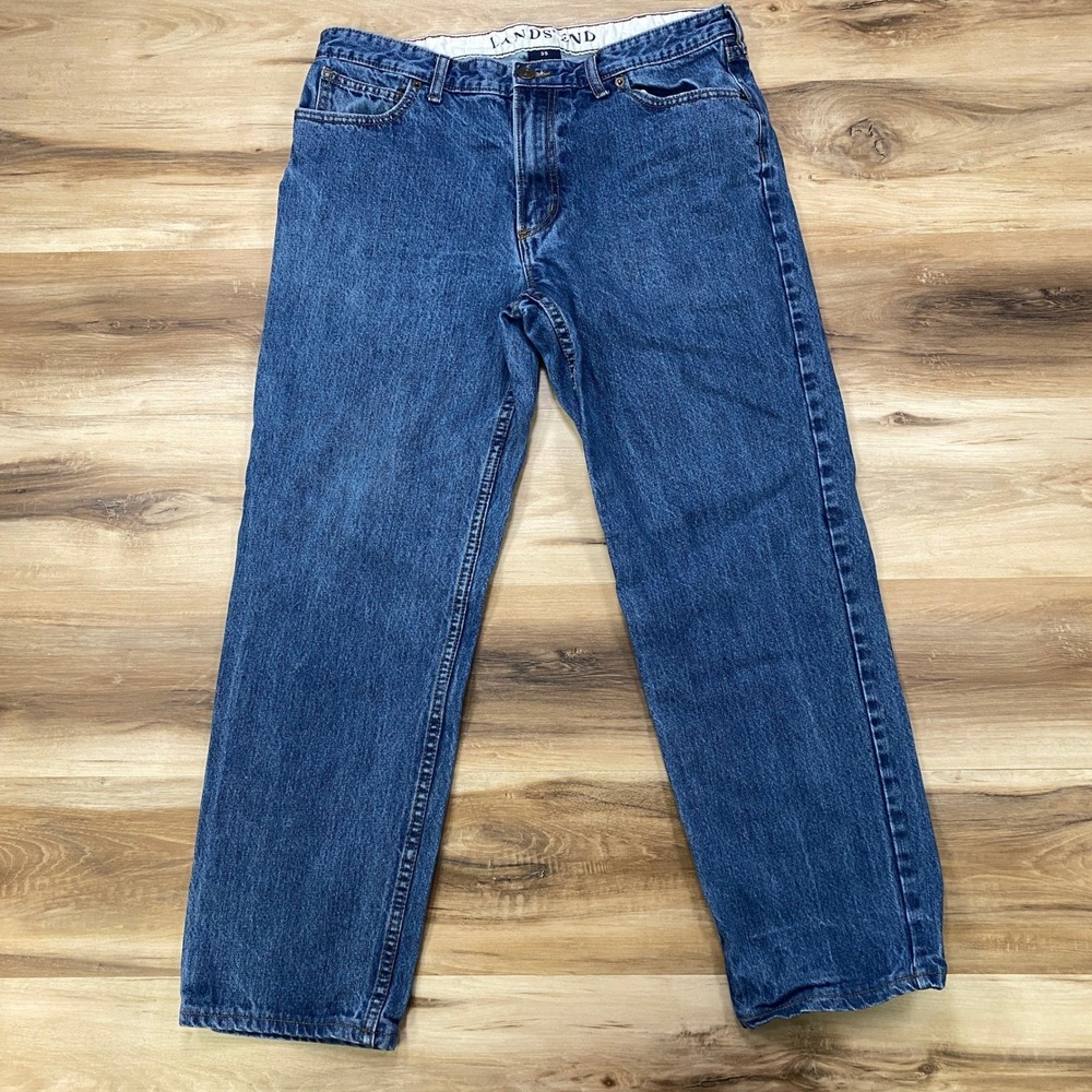 Lands' End Jeans 35 Classic Straight Leg Cotton Traditional Fit Blue Denim